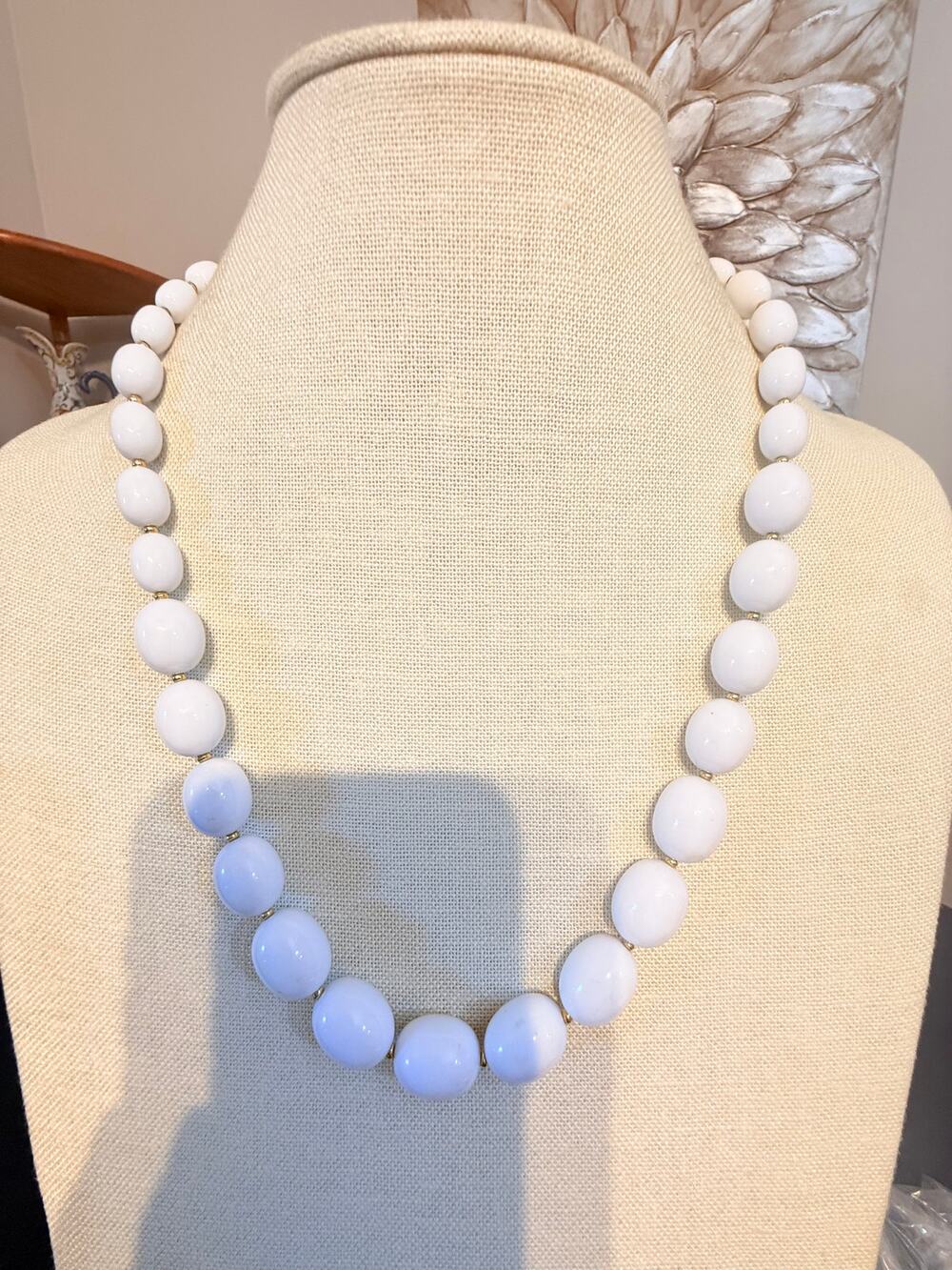 Vintage Monet White Oval Graduated Bead Necklace 22”